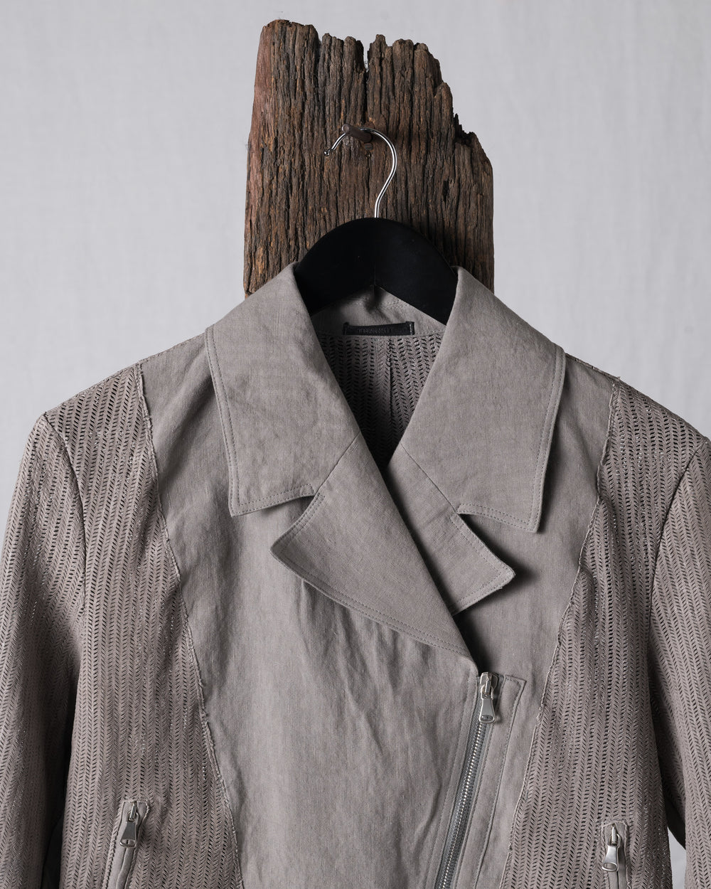 Laser-cut Leather Jacket w/ Linen Grey