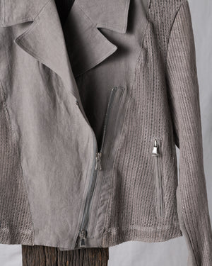 Laser-cut Leather Jacket w/ Linen Grey