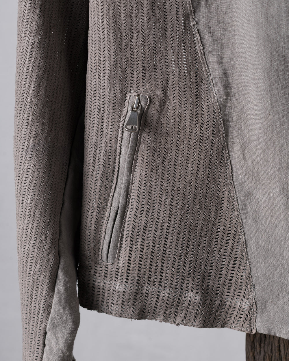 Laser-cut Leather Jacket w/ Linen Grey