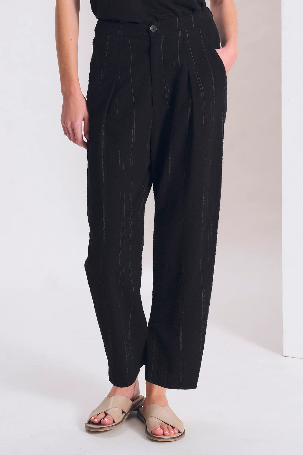 Low Crotch Pants Pencil Stripe Black