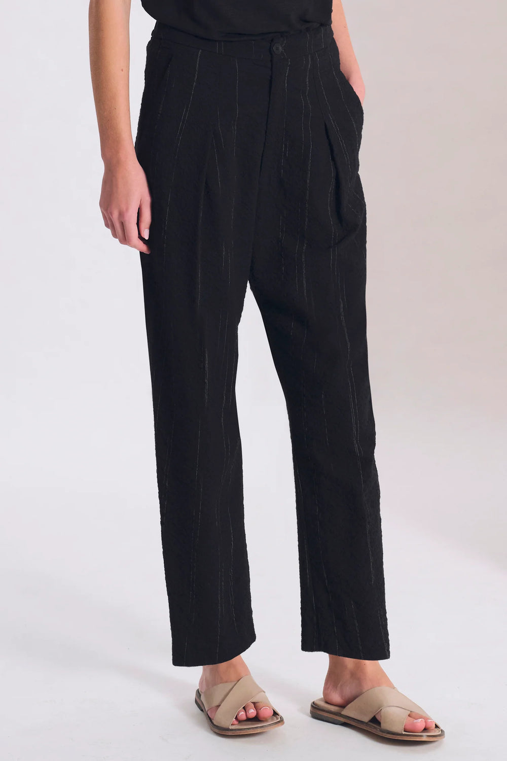 Low Crotch Pants Pencil Stripe Black