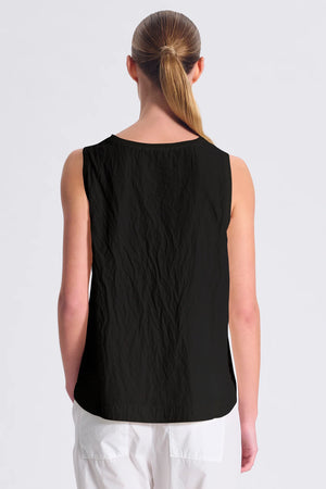 Flared Tank Top V Neck Silk Black