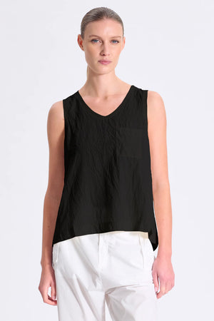 Flared Tank Top V Neck Silk Black