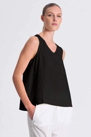 Flared Tank Top V Neck Silk Black