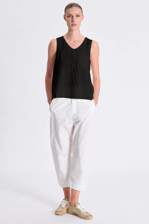 Flared Tank Top V Neck Silk Black