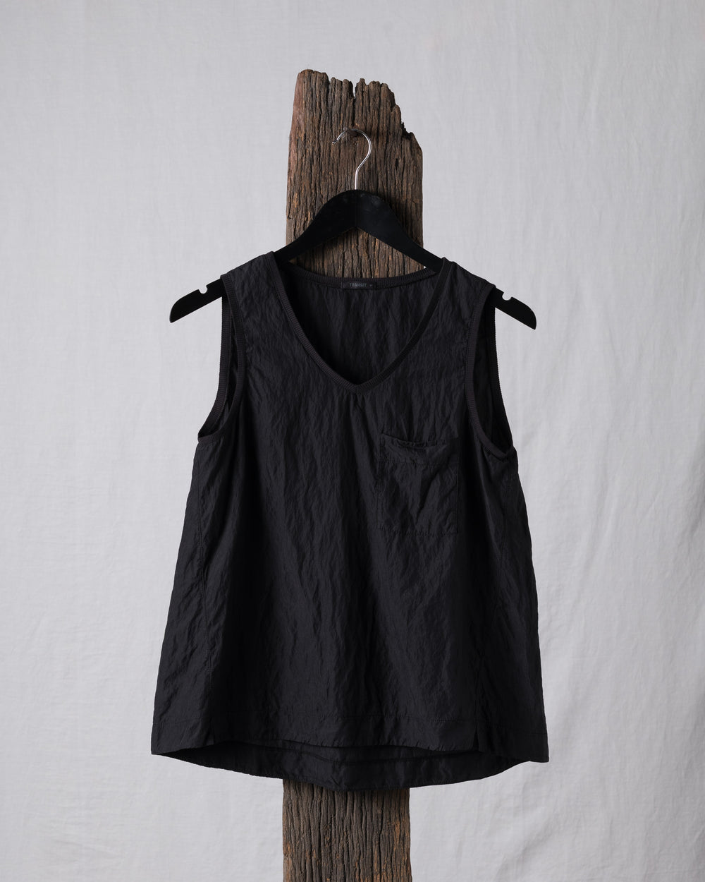 Flared Tank Top V Neck Silk Black