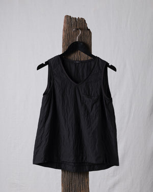 Flared Tank Top V Neck Silk Black