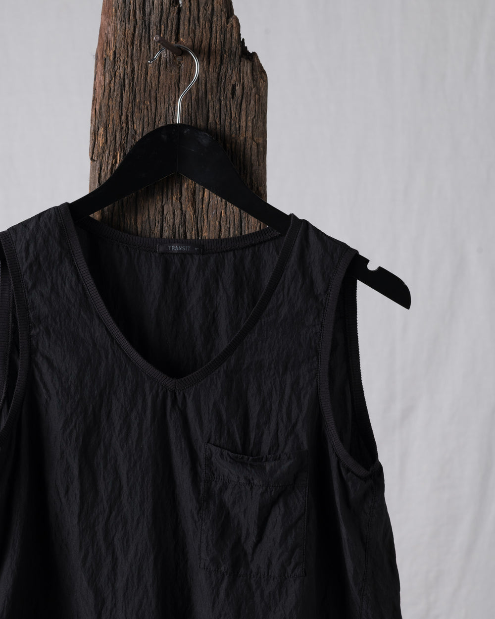 Flared Tank Top V Neck Silk Black