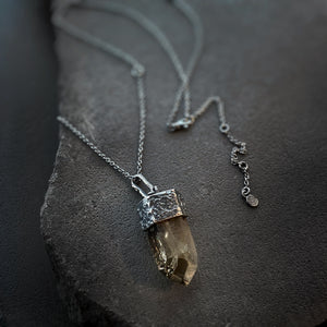 Unique Crystal Pendant Necklace w/ Smokey Quartz A