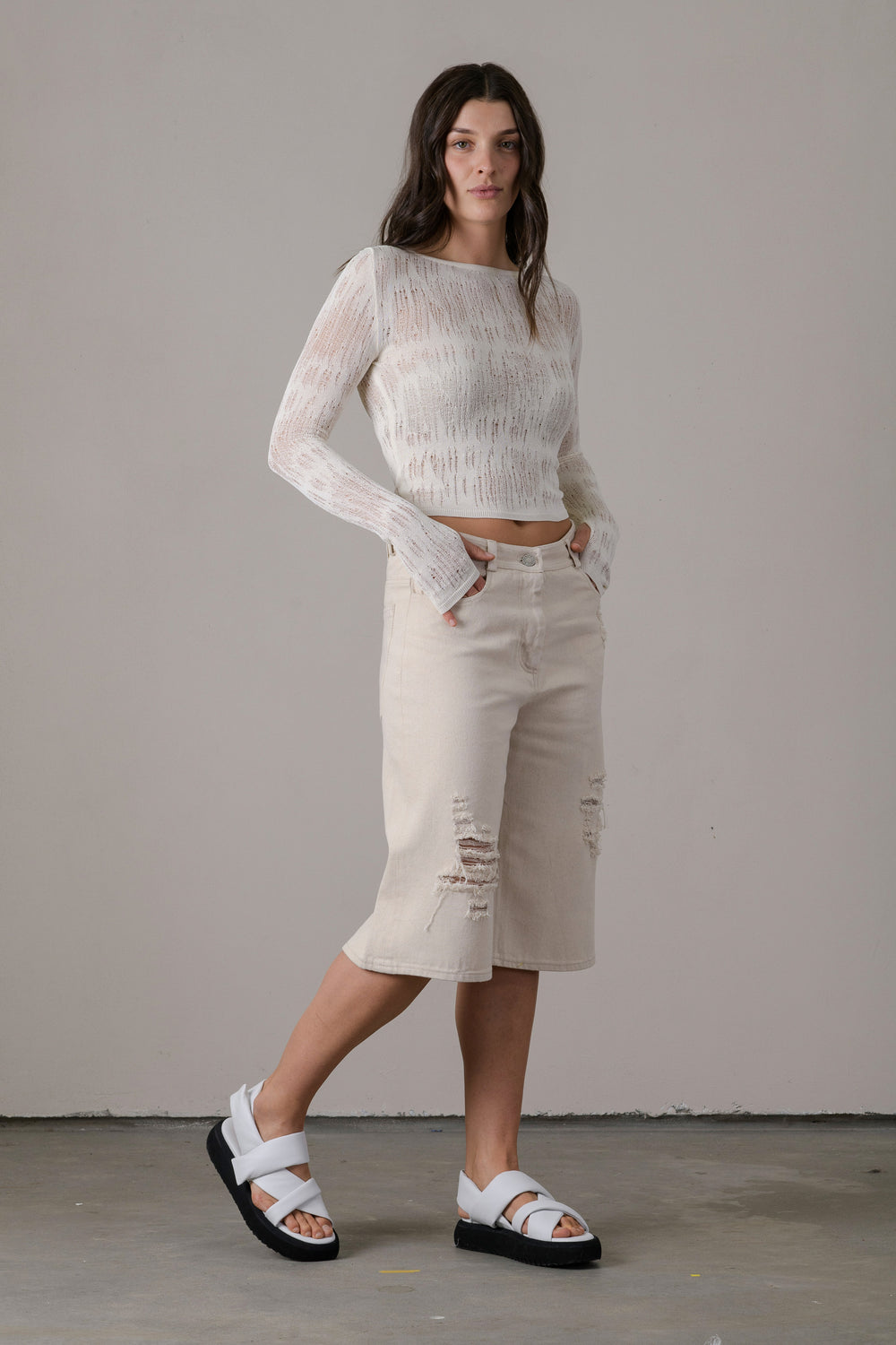 Denim Shorts w/ Raw Cut Detail Natural