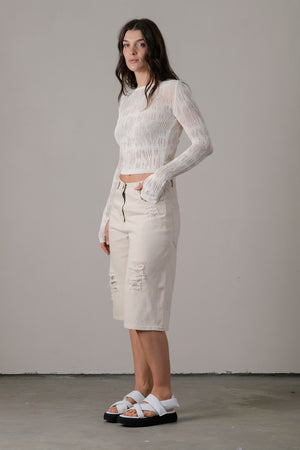 Denim Shorts w/ Raw Cut Detail Natural
