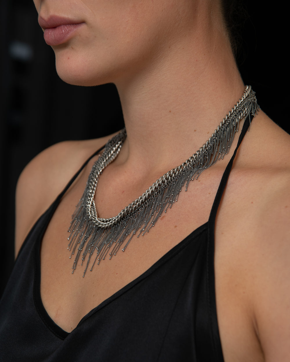 Silver Fringed Necklace - 50cm CN2173