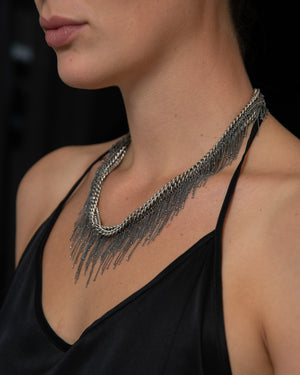 Silver Fringed Necklace - 50cm CN2173