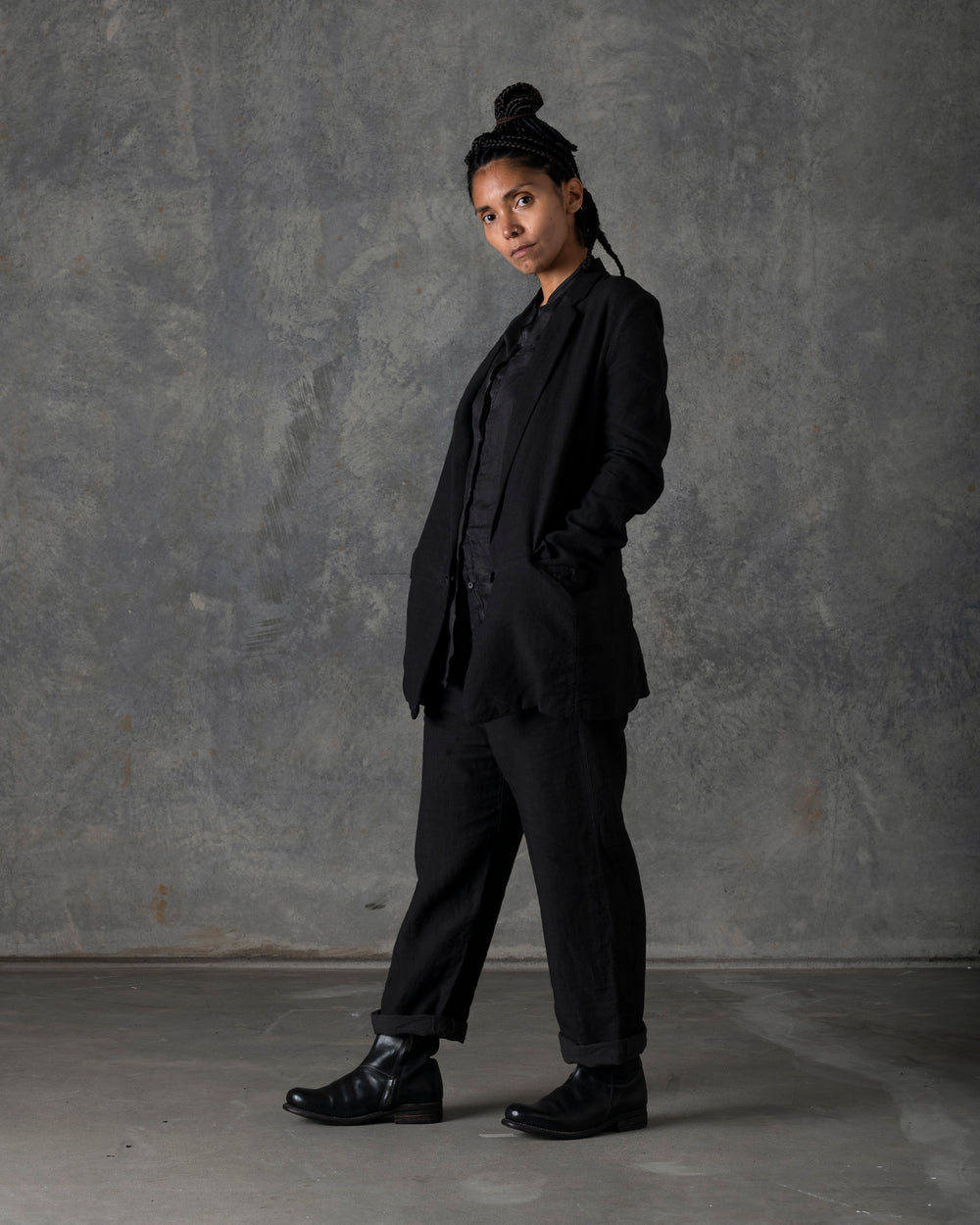 Single Button Long Jacket Carbon T-103