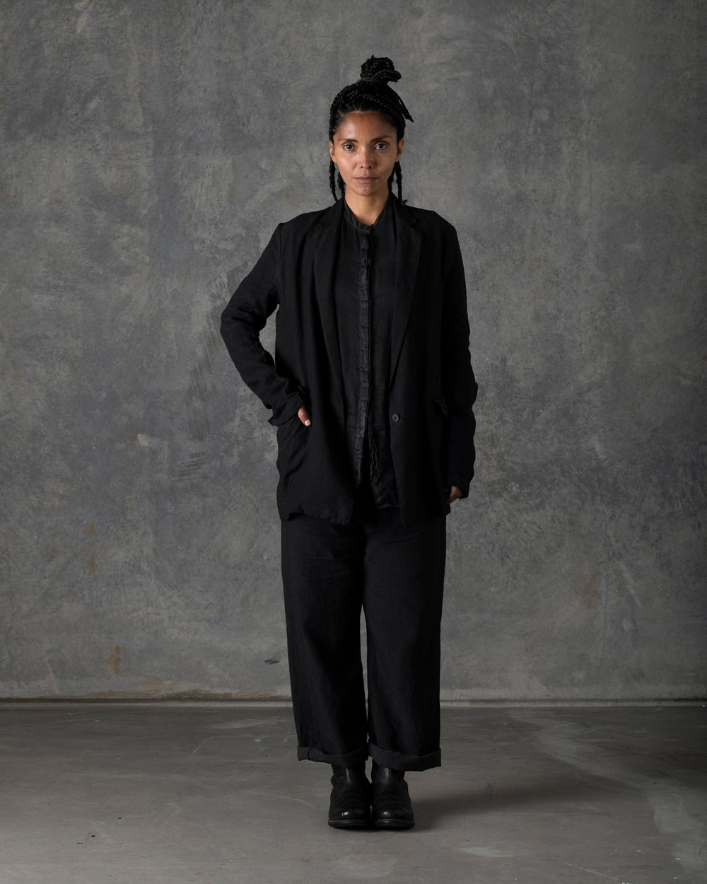 Single Button Long Jacket Carbon T-103