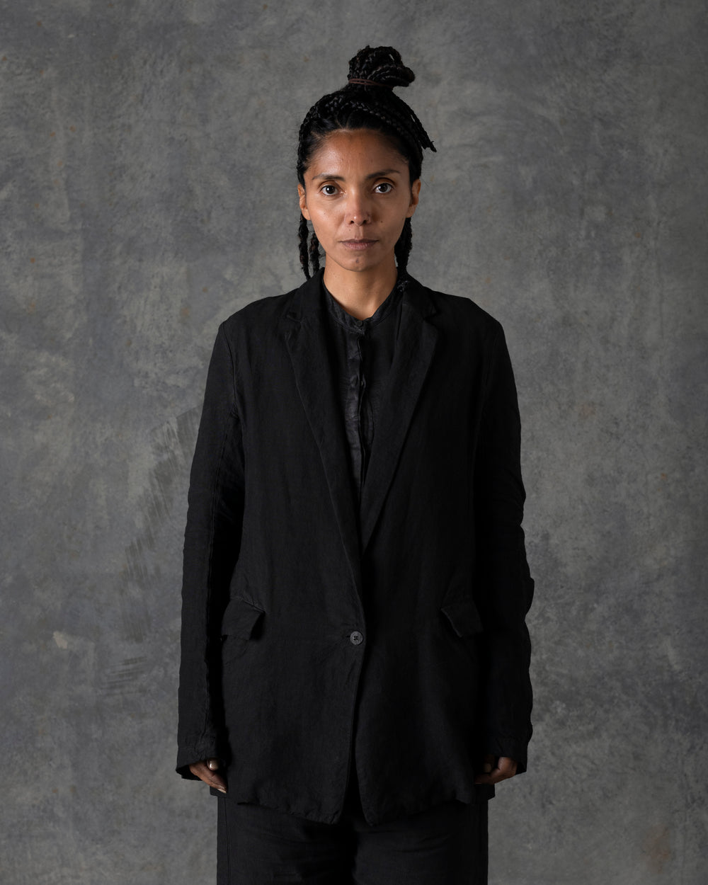 Single Button Long Jacket Carbon T-103