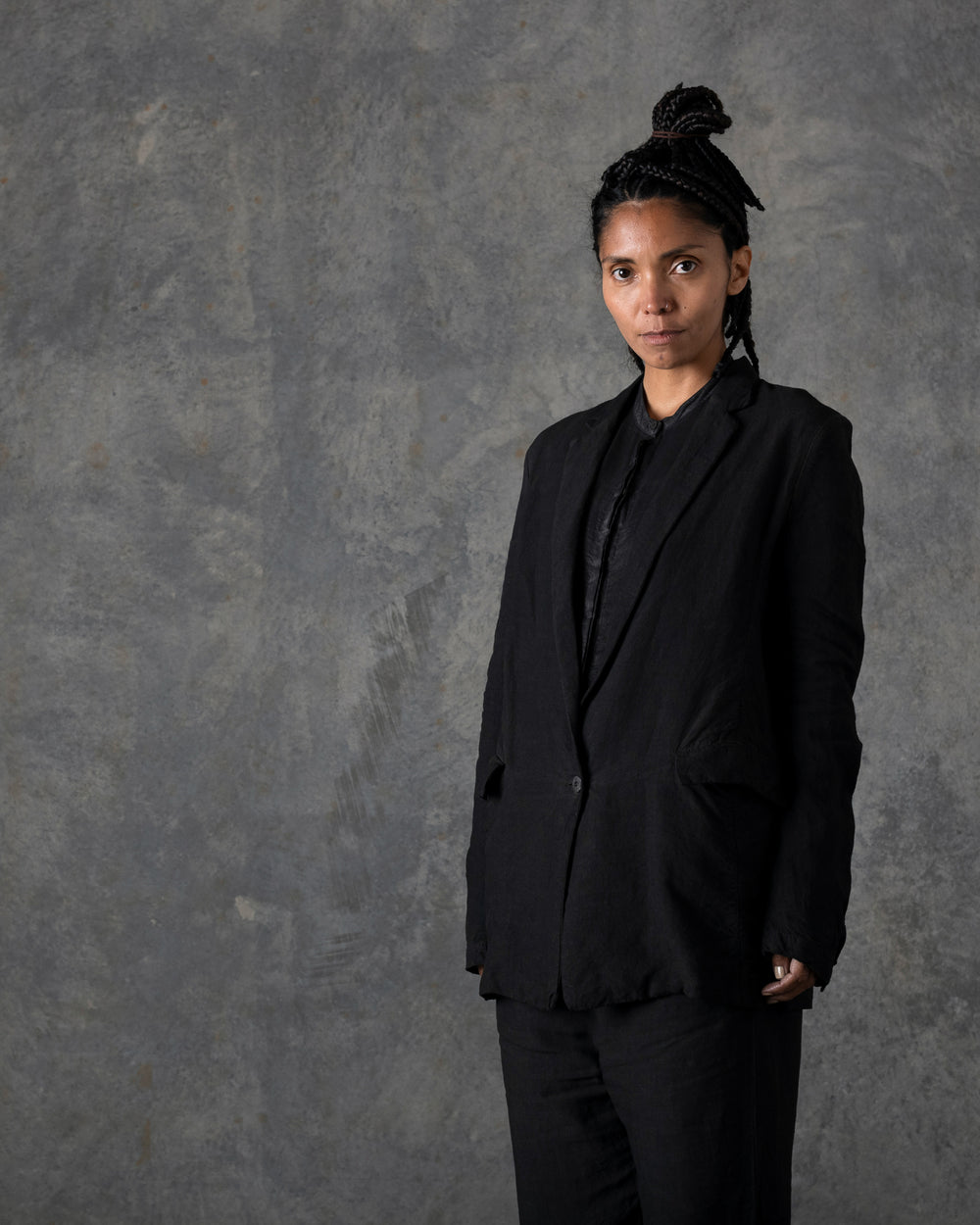 Single Button Long Jacket Carbon T-103