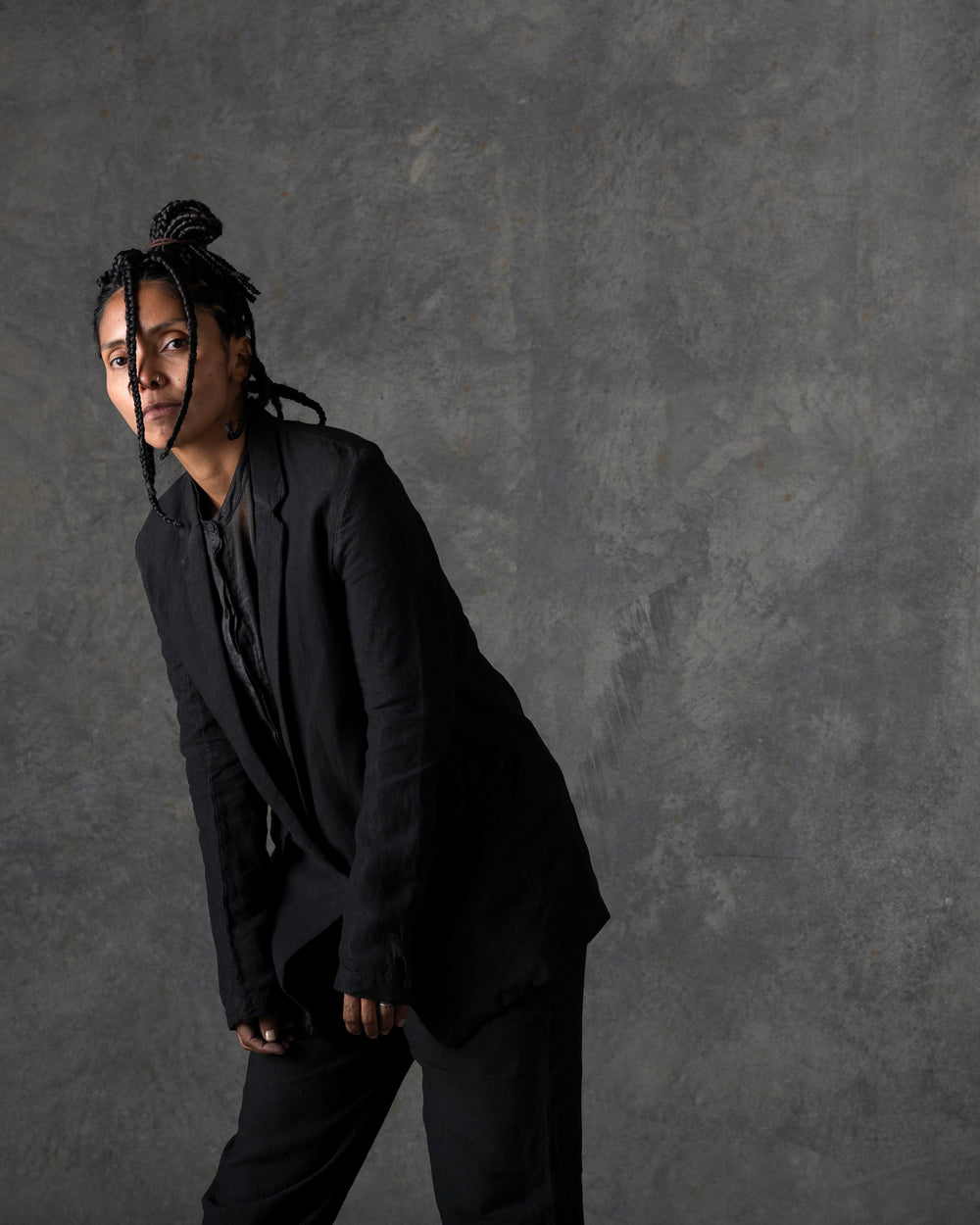 Single Button Long Jacket Carbon T-103