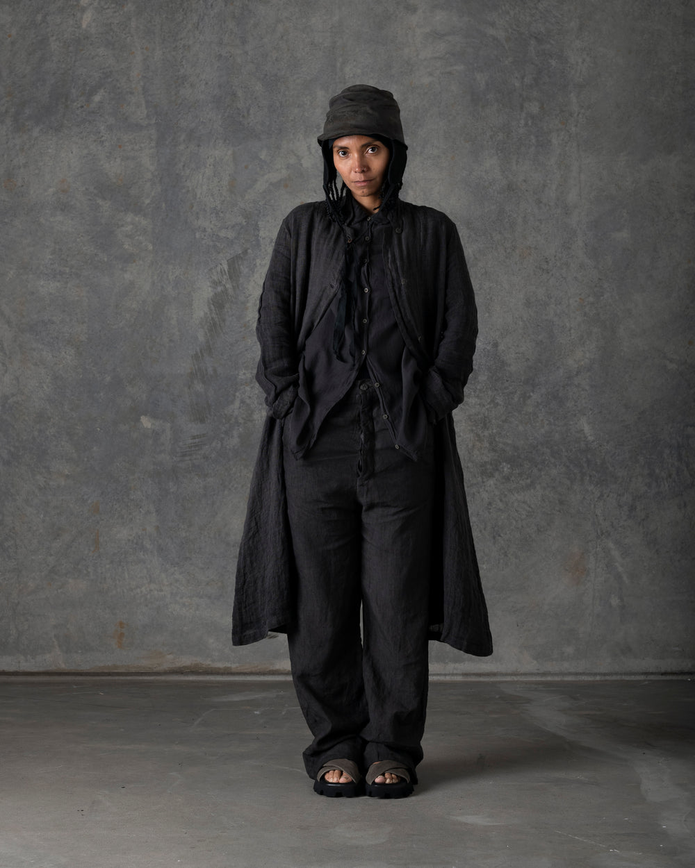 Over Fit Pant Button Closure Dark Grey T-106