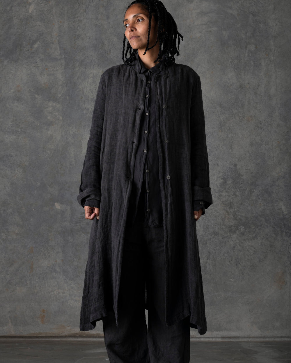 Silk Cotton Collar Shirt Dark Grey T-205