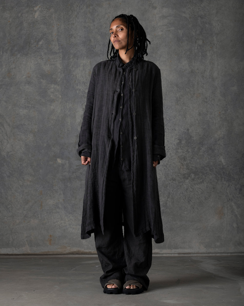 Over Fit Pant Button Closure Dark Grey T-106