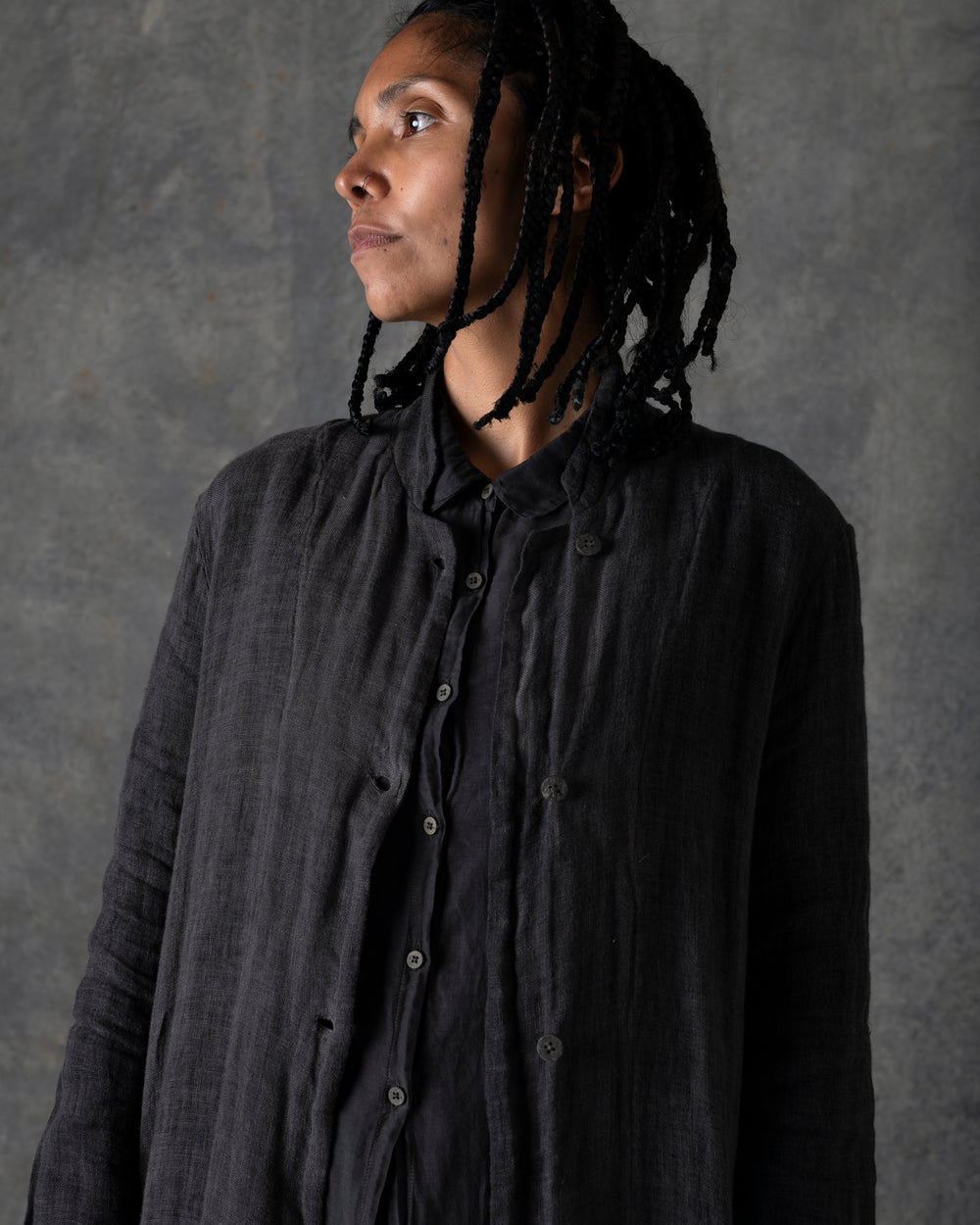 Silk Cotton Collar Shirt Dark Grey T-205