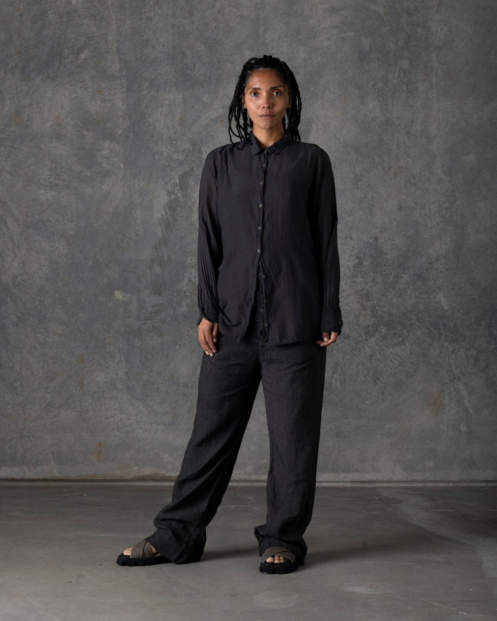 Over Fit Pant Button Closure Dark Grey T-106