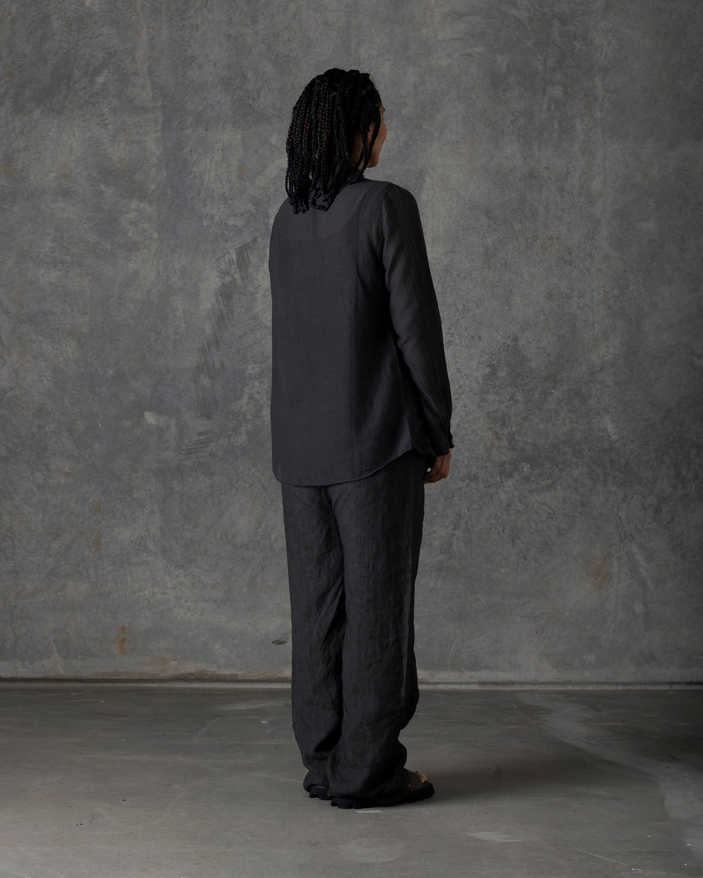 Silk Cotton Collar Shirt Dark Grey T-205