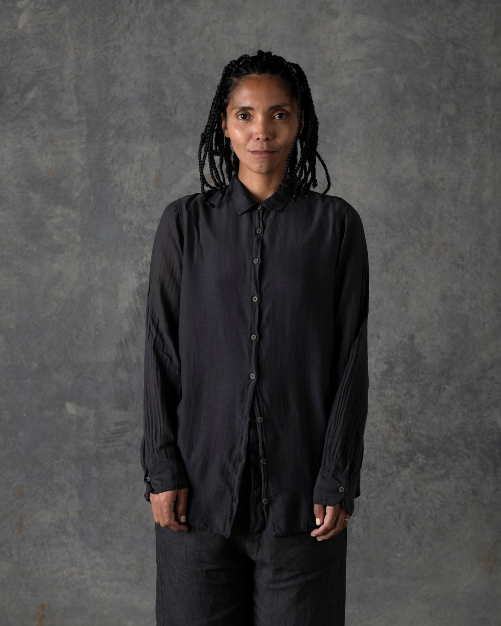 Silk Cotton Collar Shirt Dark Grey T-205