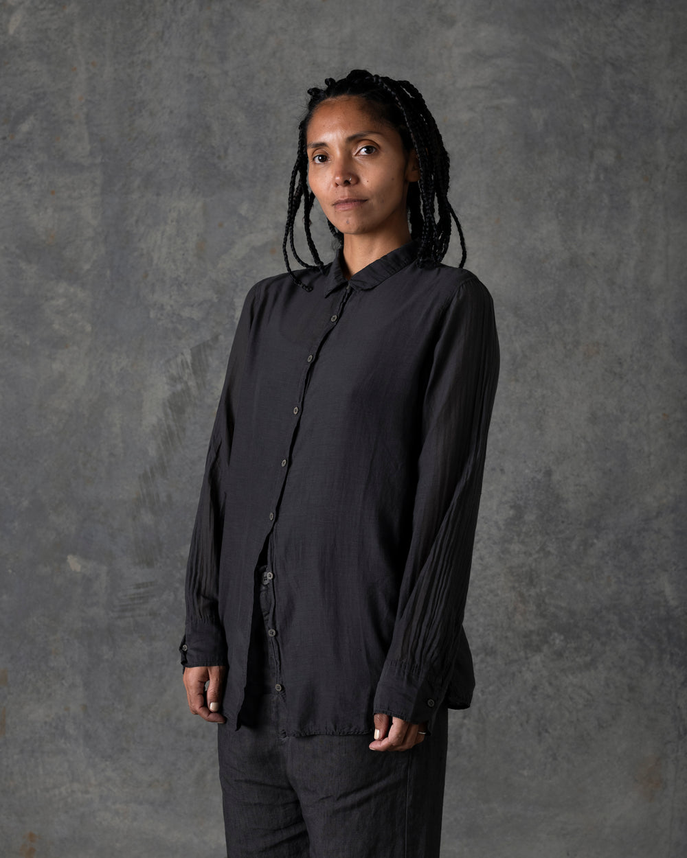 Silk Cotton Collar Shirt Dark Grey T-205