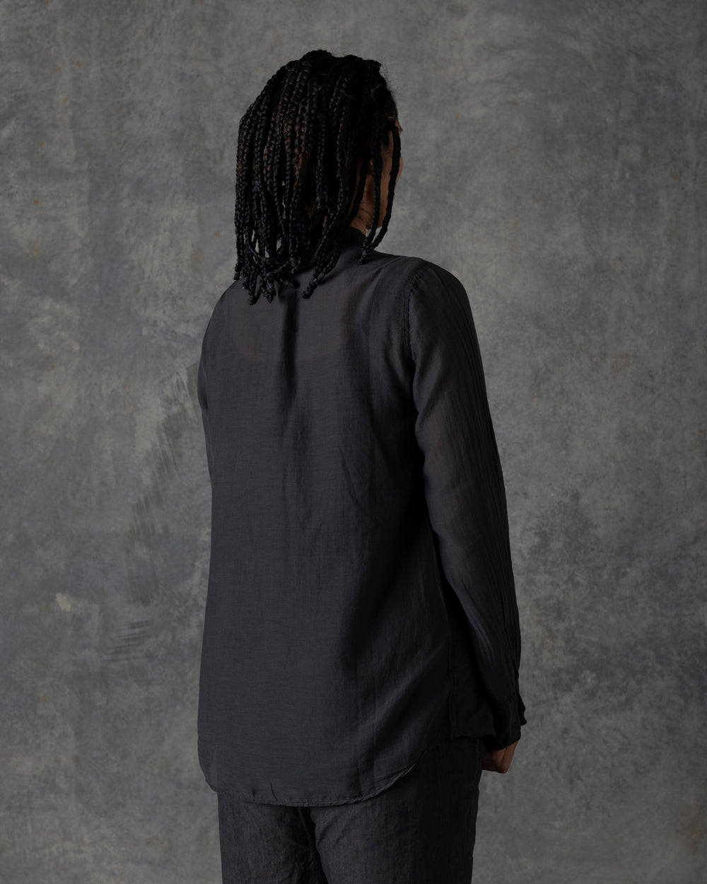 Silk Cotton Collar Shirt Dark Grey T-205