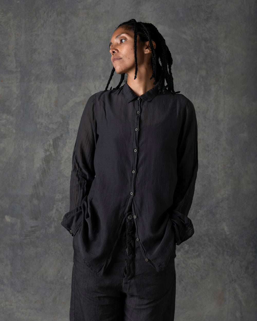 Silk Cotton Collar Shirt Dark Grey T-205