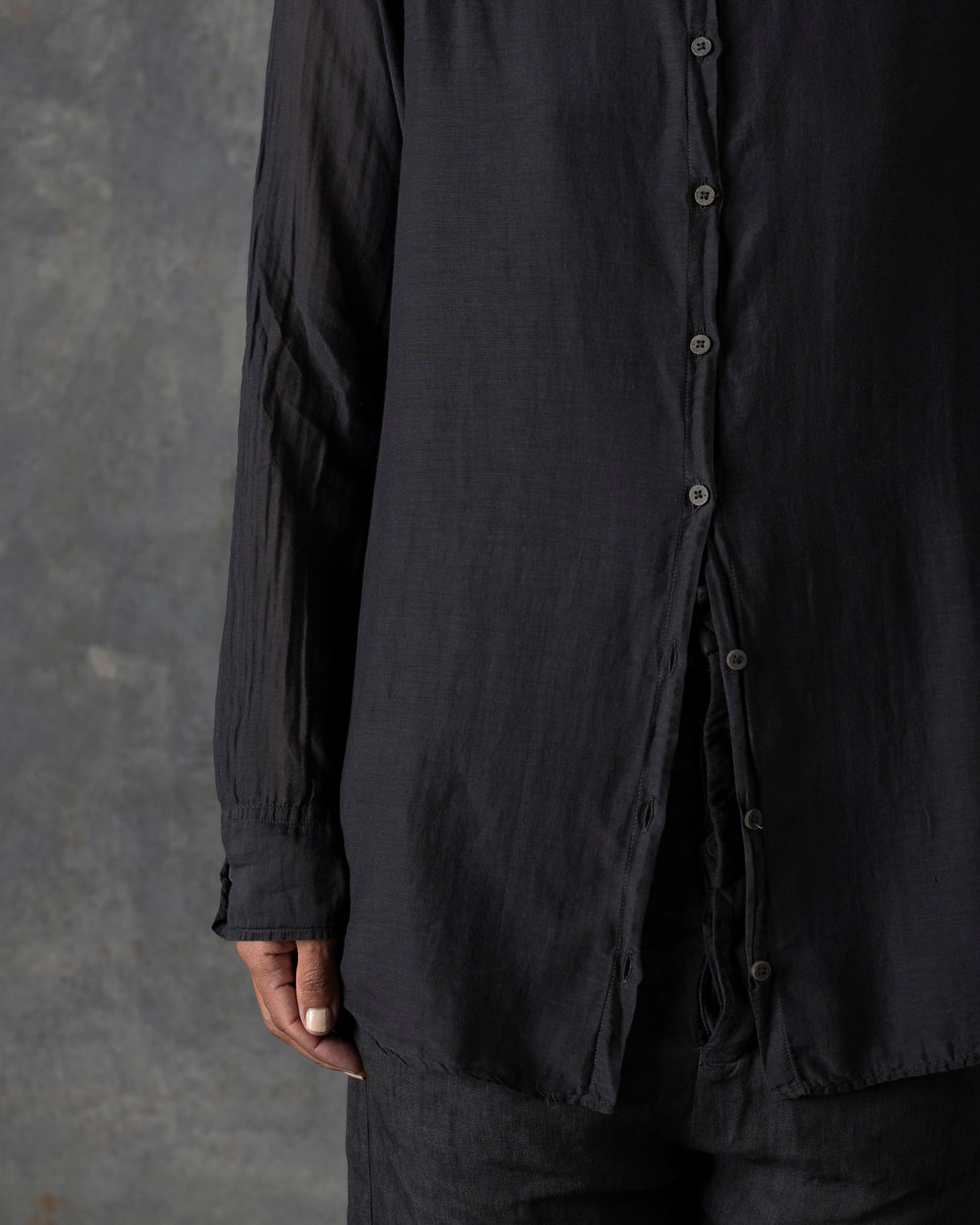Silk Cotton Collar Shirt Dark Grey T-205