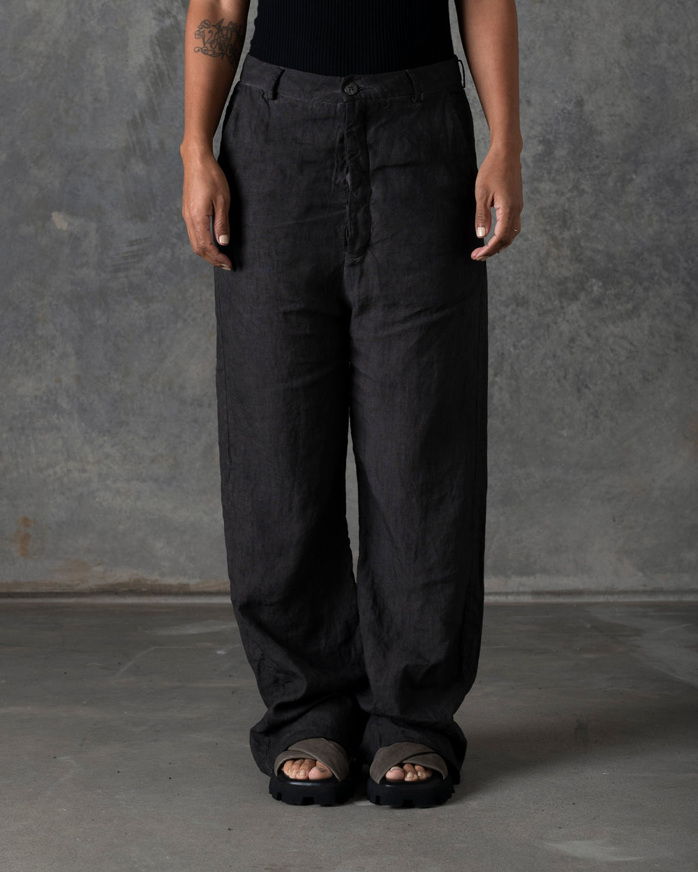 Over Fit Pant Button Closure Dark Grey T-106