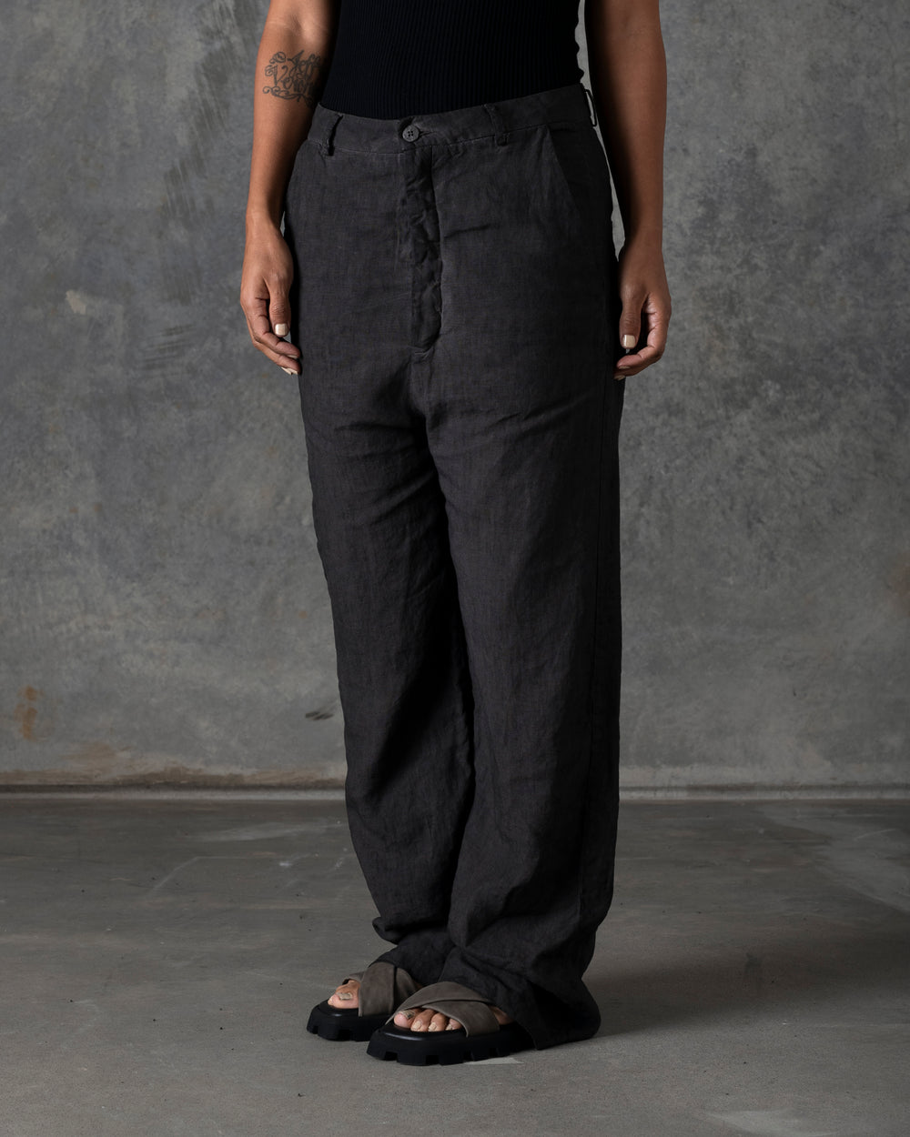 Over Fit Pant Button Closure Dark Grey T-106