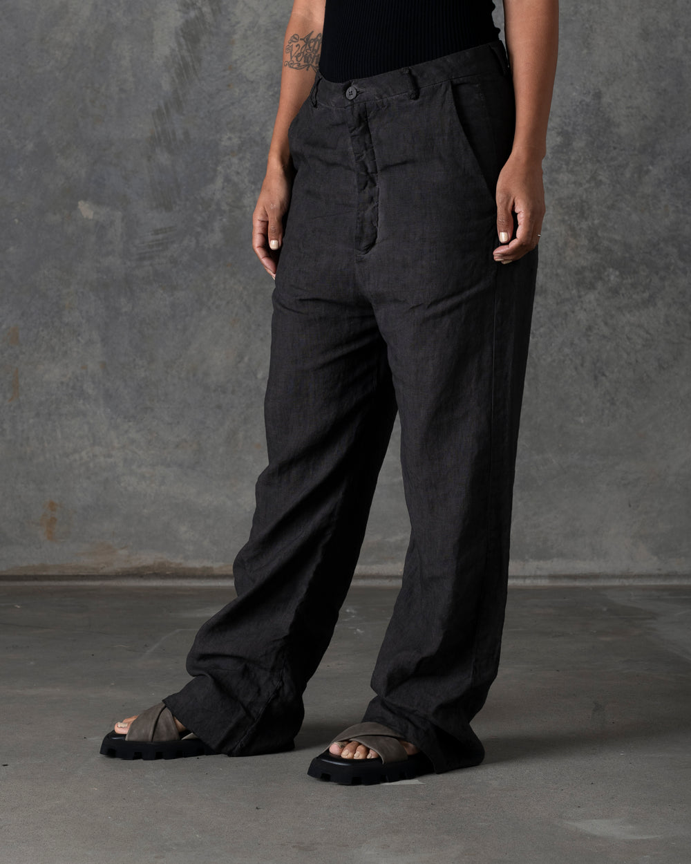 Over Fit Pant Button Closure Dark Grey T-106