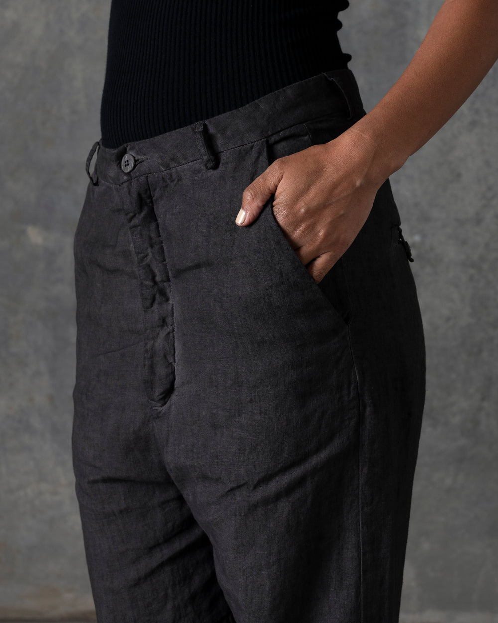 Over Fit Pant Button Closure Dark Grey T-106