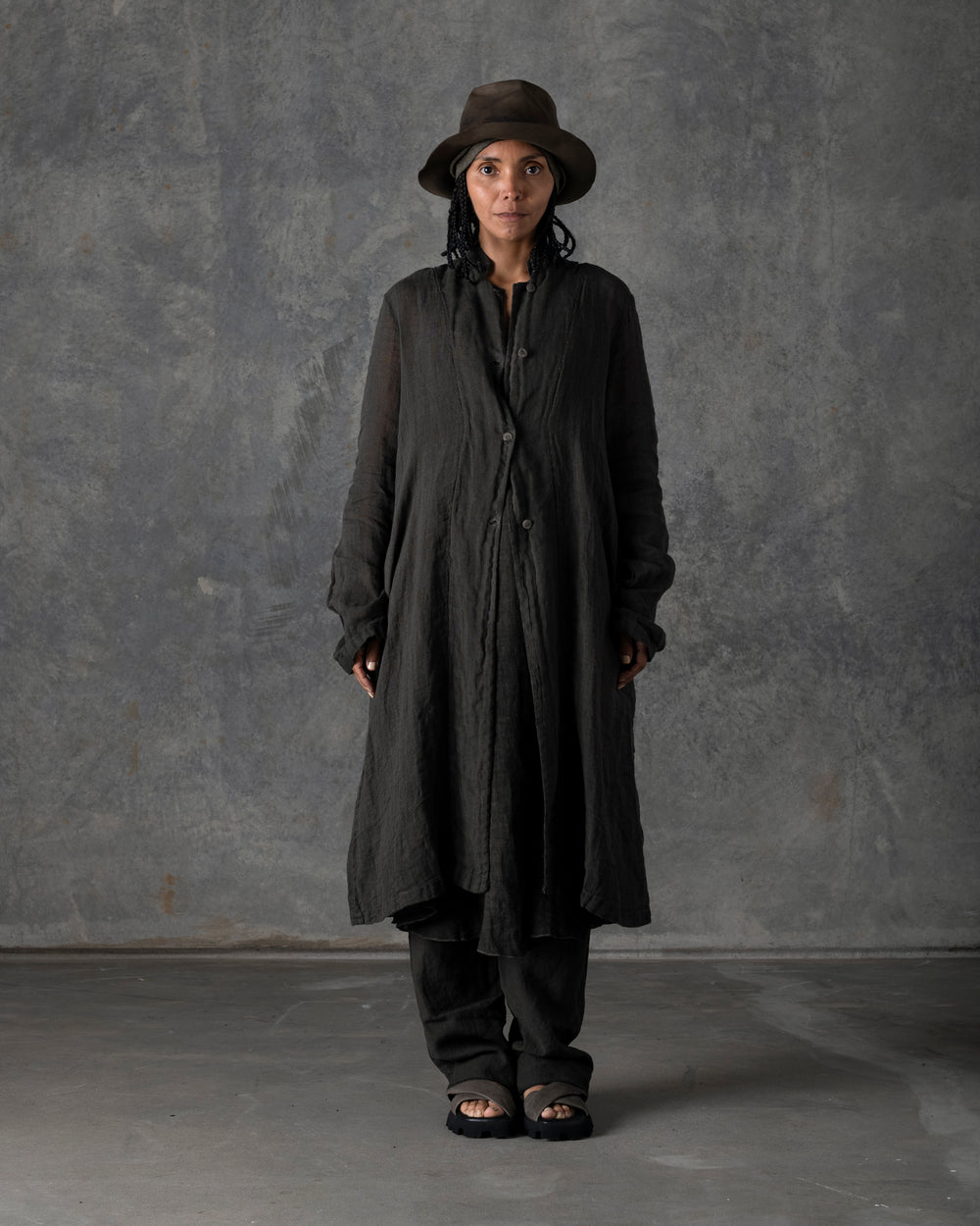 Unlined Duster Dark Grey / Brown T-200