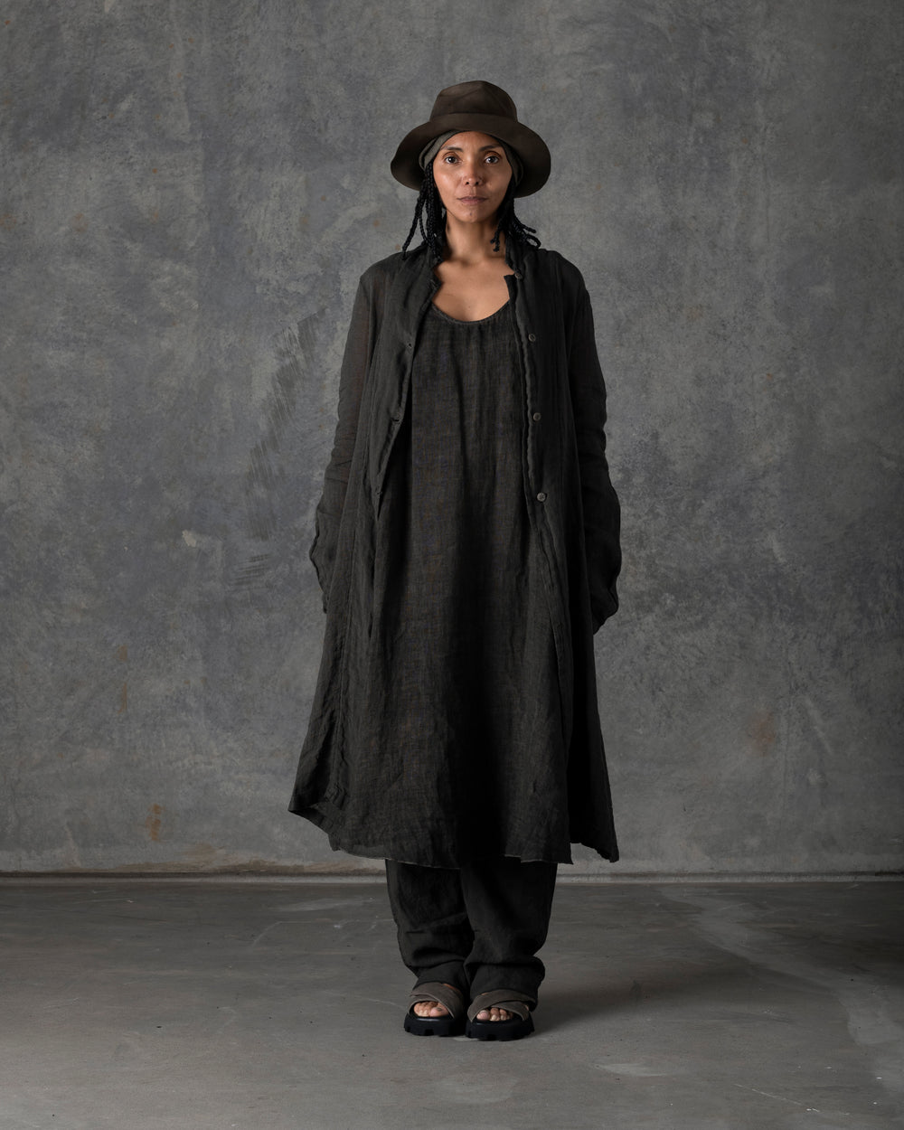 Unlined Duster Dark Grey / Brown T-200