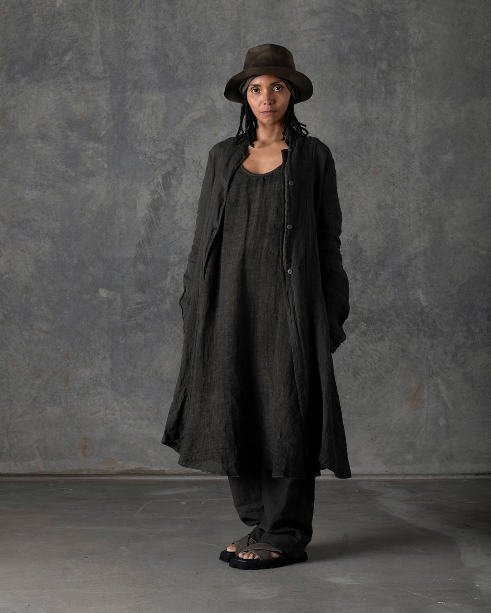 Unlined Duster Dark Grey / Brown T-200