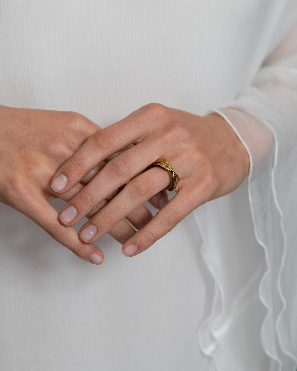 925 Silver Leaf Ring + 18ct Gold AN2090