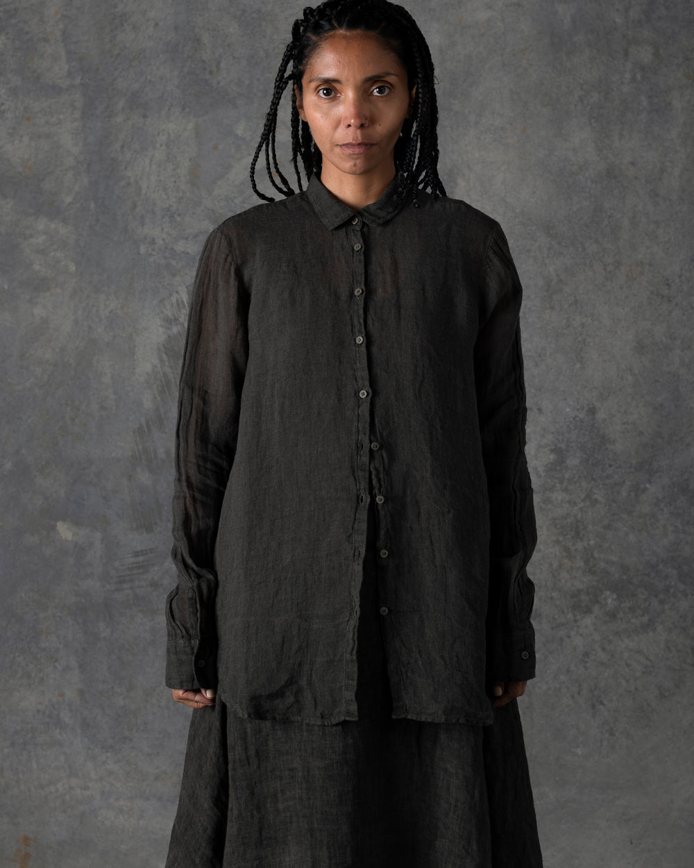 Relaxed Linen Shirt Collar Dark Grey / Brown T-200