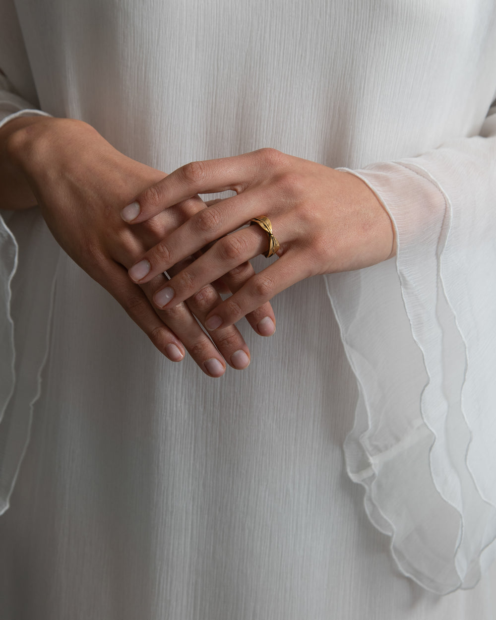 925 Silver Leaf Ring + 18ct Gold AN2090