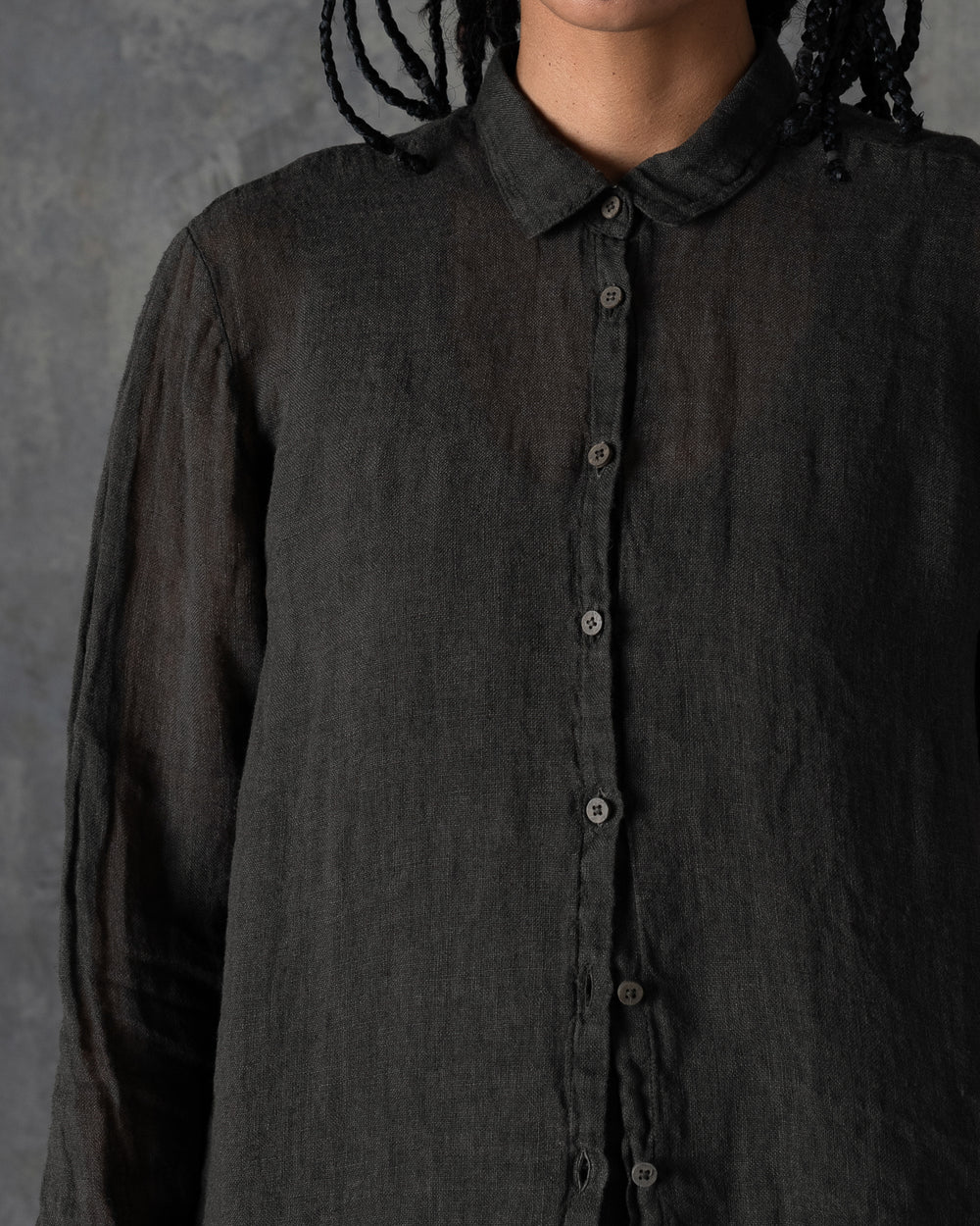 Relaxed Linen Shirt Collar Dark Grey / Brown T-200