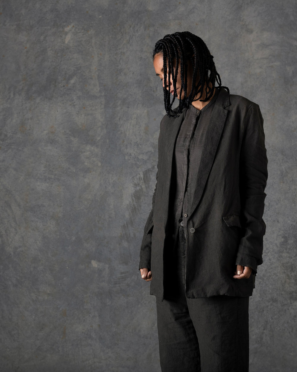 Mandarin Collar Silk Shirt Dark Grey / Brown T-207