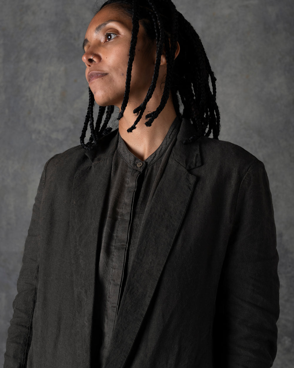 Mandarin Collar Silk Shirt Dark Grey / Brown T-207