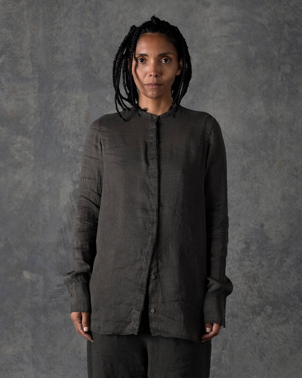 Mandarin Collar Silk Shirt Dark Grey / Brown T-207