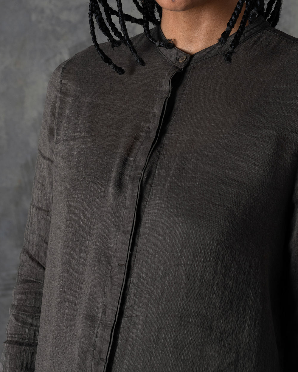 Mandarin Collar Silk Shirt Dark Grey / Brown T-207