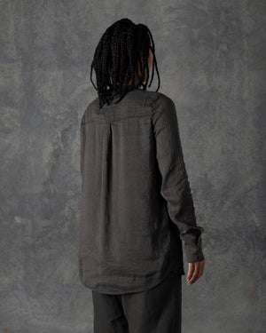 Mandarin Collar Silk Shirt Dark Grey / Brown T-207