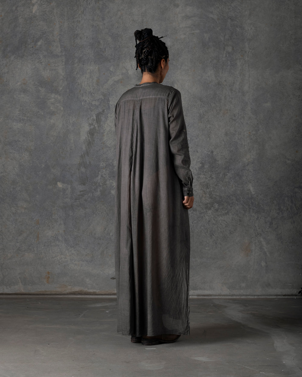 Long Large Cotton Shirt Dark Grey / Brown T-213